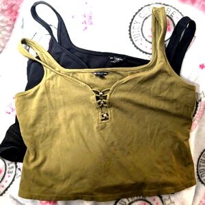Guess button front crop tops, black and army green women's xl